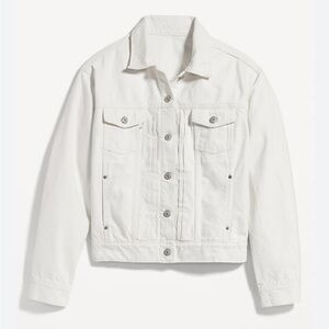OLD NAVY Barn Jacket White Denim Jean Trucker SZ MED Tall Women’s Coat